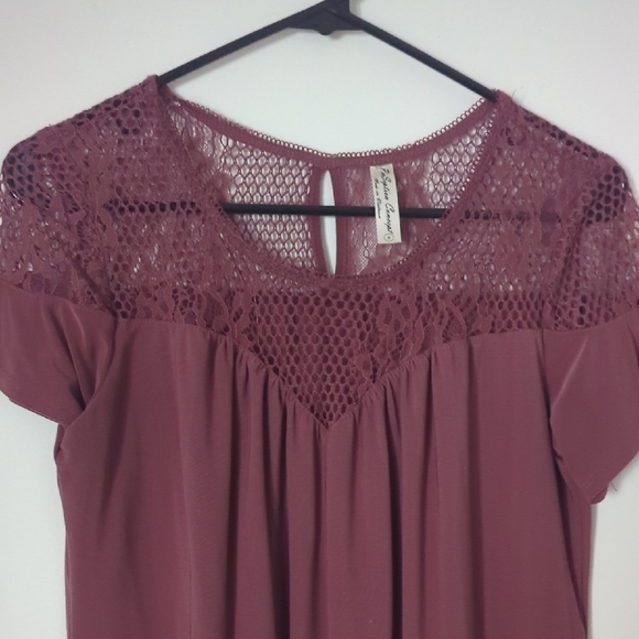 PerSeption Concept Burgundy Lace Accent Blouse - Picture 3 of 5
